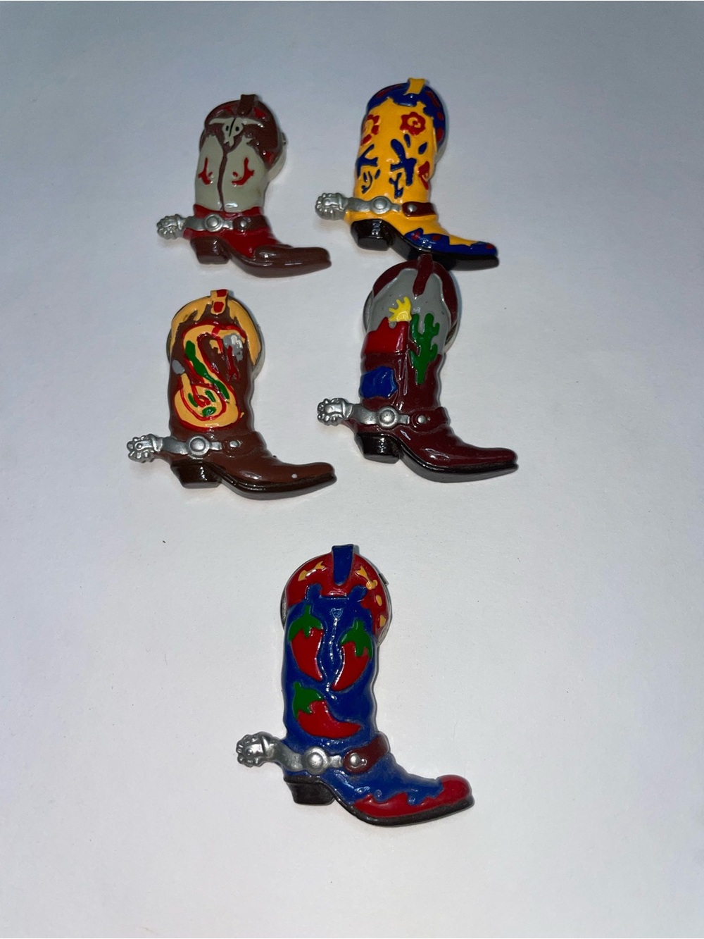 Colorful Cowboy Boot Enamel Button Covers- Set of 5